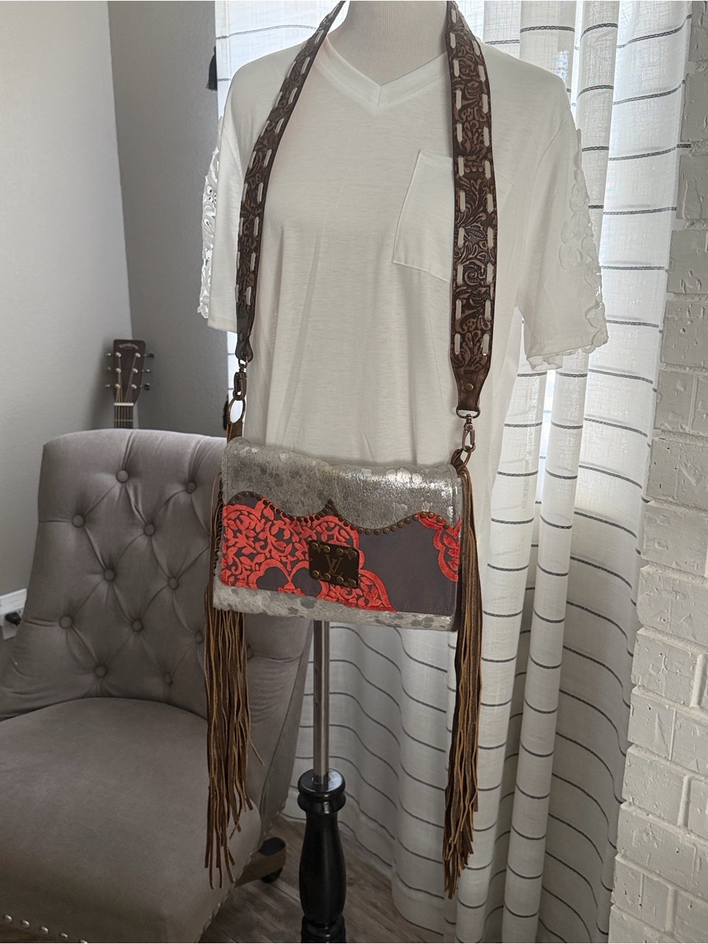 Keep it Gypsy Fringe Crossbody Bag with Red Floral Panel